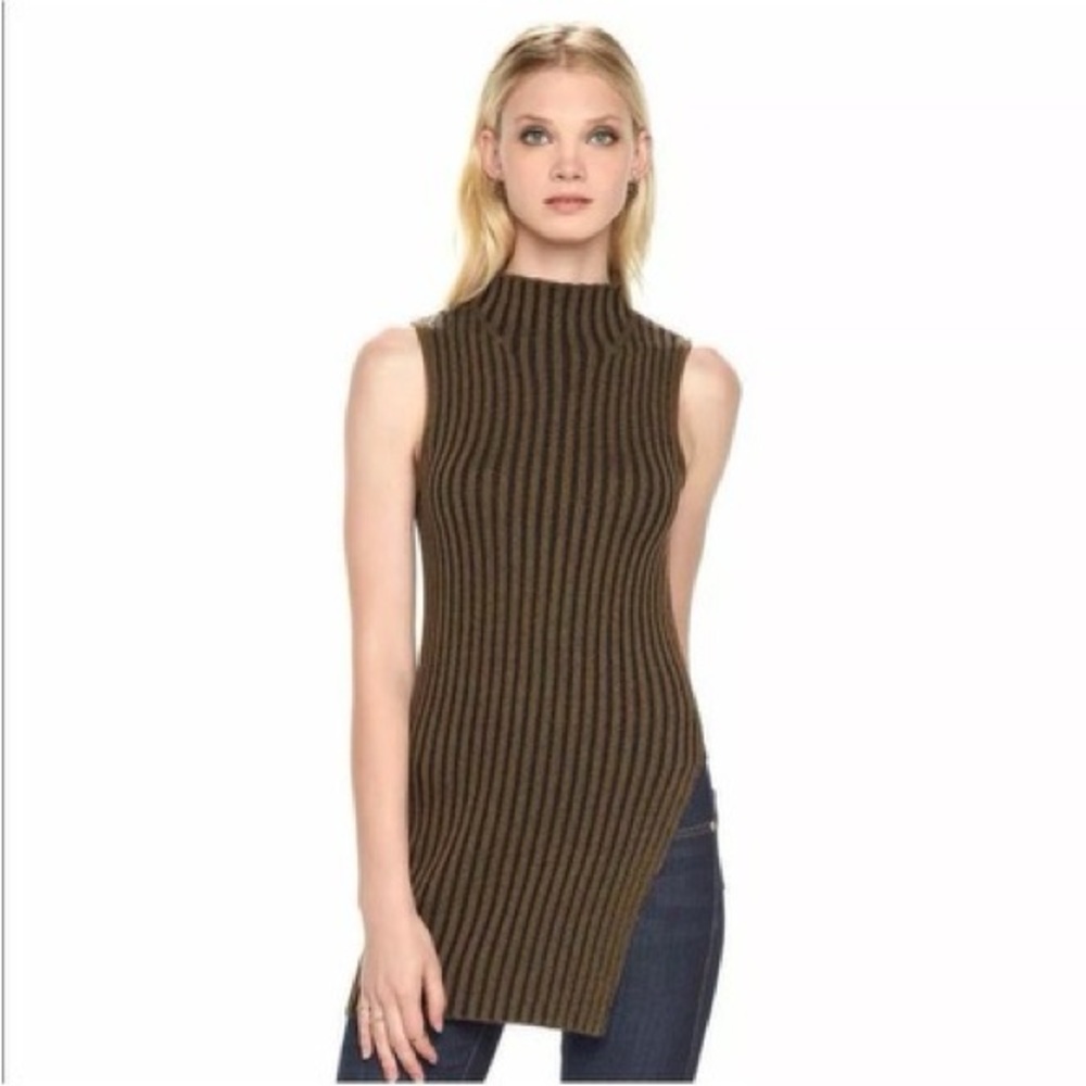 Rock & Republic Ribbed Turtleneck Sleeveless Sweater Tunic Double Slit Small